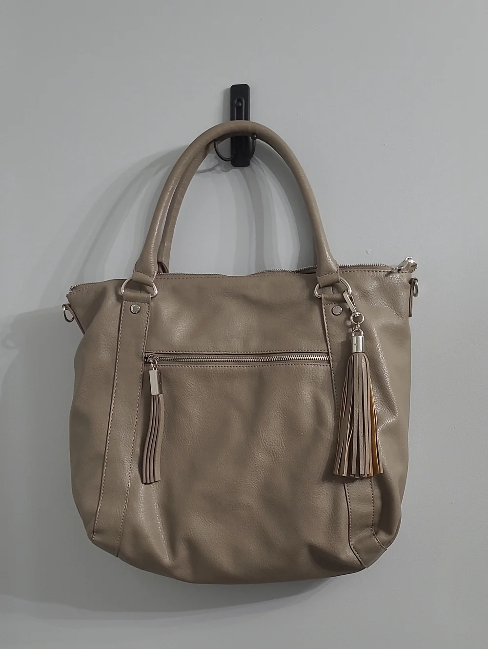 Steve Madden Taupe Leather Tote with Tassel Charm